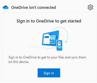 OneDrive Not Connected Sign In