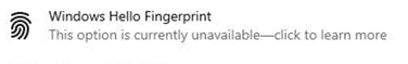Windows Fingerprint Unavailable